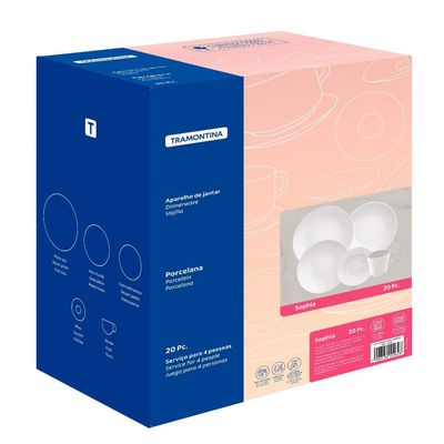 Aparelho de Jantar 20 Pçs Tramontina Shopia Porcelana Branca Mesa Posta Jantar