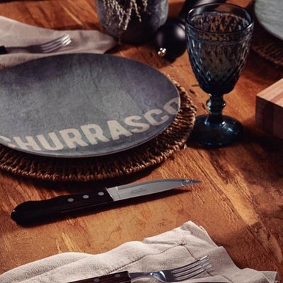 Prato Raso Churrasco Stone 28cm Tramontina em Porcelana Decorada Avulso Sortido Almoço Jantar