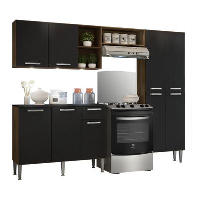 Cozinha Completa Compacta Madeirado/Preto