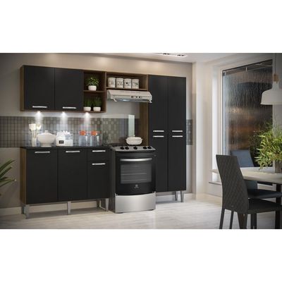 Cozinha Completa Compacta Madeirado/Preto