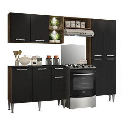 Cozinha Completa Compacta Madeirado/Preto