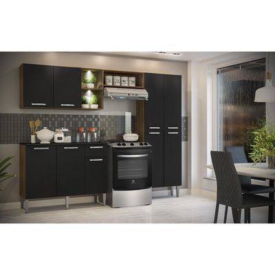 Cozinha Completa Compacta Madeirado/Preto