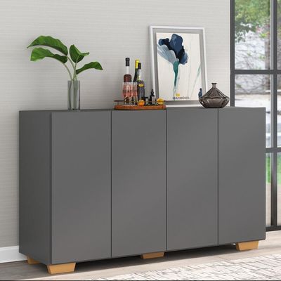 Aparador Buffet 4 Portas Multimóveis V3562 Branco/Preto