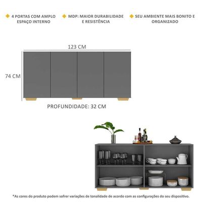 Aparador Buffet 4 Portas Multimóveis V3562 Branco/Preto
