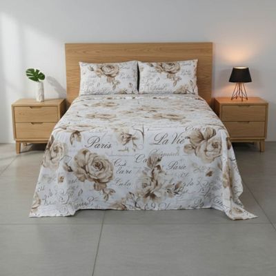 Jogo de Lençol Bella Casal 4 Peças Percal 200 Fios Estampado Floral - Rosas Vintage - 100% Poliéster