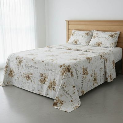 Jogo de Lençol Bella Casal 4 Peças Percal 200 Fios Estampado Floral - Rosas Vintage - 100% Poliéster