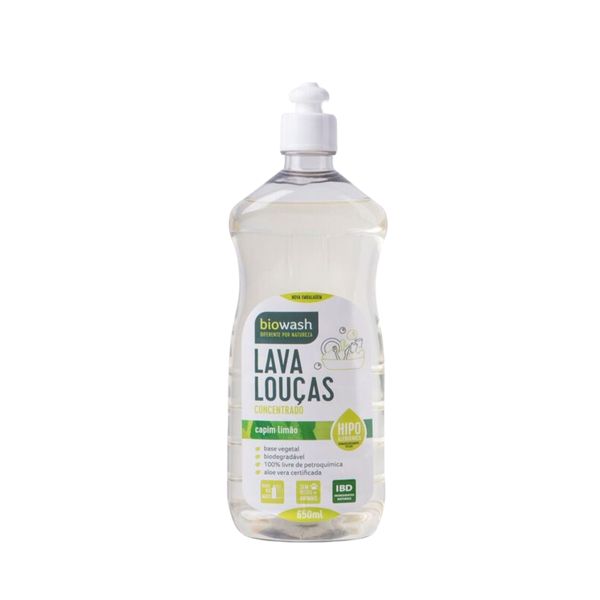 Detergente Lava Louças Capim Limão Biodegradável Biowash 650ml
