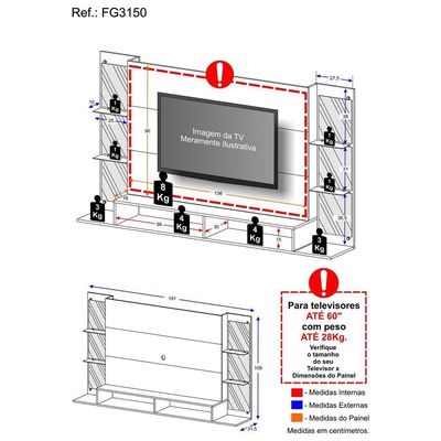 Painel Com Espelho Para Tv Até 60´´ Nairóbi Fg3150 Grafite