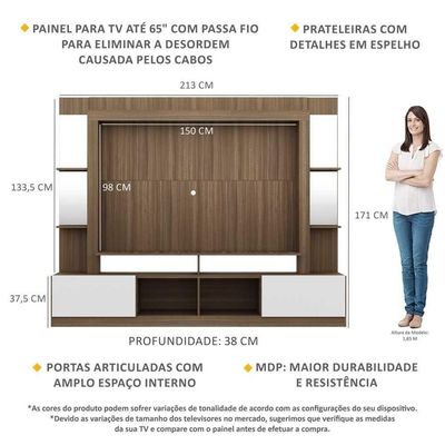 Rack com Painel Tv 65 Prateleiras com Espelho Oslo Madeirado