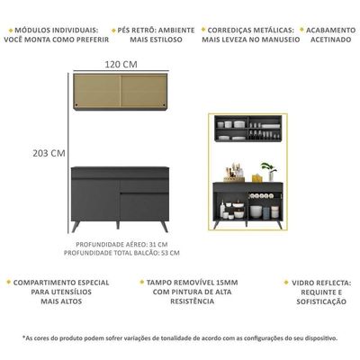 Armário De Cozinha Compacta 2 Peças Mp3688.895 Preto