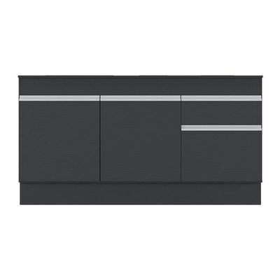Balcão Cozinha Gabinete Pia 150cm Com Rodapé 3 Portas 1 Gaveta Veneza Multimóveis V2107 Preto/branco