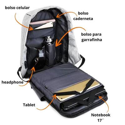 Mochila antifurto Reforçada Resistente Notebook USB Dl0848 preto