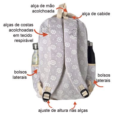 Mochila Feminina Escolar Ecológica Floral XFP01938 lavanda