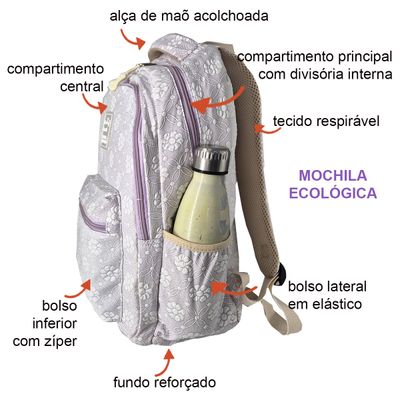 Mochila Feminina Escolar Ecológica Floral XFP01938 lavanda