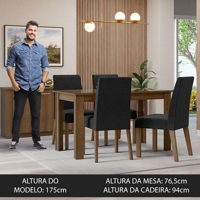 Conjunto Sala De Jantar Mesa Tampo De Vidro 4 Cadeiras Rustic/oxford Antônia Madesa