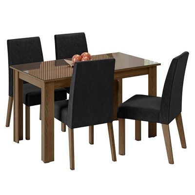 Conjunto Sala De Jantar Mesa Tampo De Vidro 4 Cadeiras Rustic/oxford Antônia Madesa