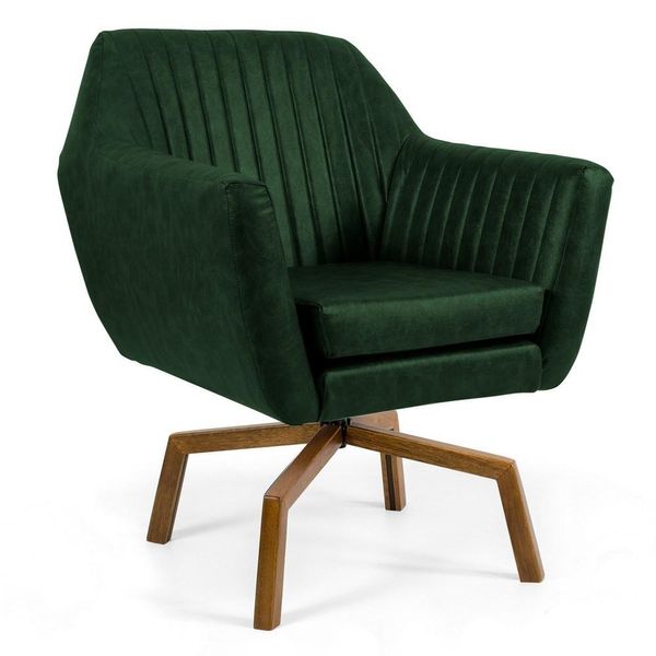 Poltrona Decorativa Sala de Estar Dani Base Ka Giratória B-89 Corano Tressê Verde Musgo - Domi