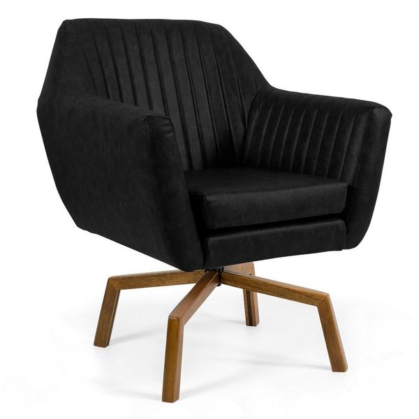 Poltrona Decorativa Sala de Estar Dani Base Ka Giratória B-97 Corano Tressê Preto - Domi