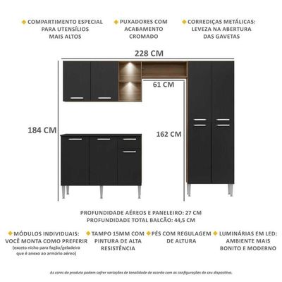 Cozinha Compacta C/ 2 Leds 3 Pçs Pequim Multimóveis V3412