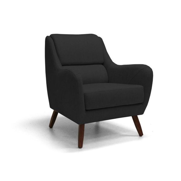 Poltrona Decorativa Pés Madeira Gooby C05 Corano Preto - Domi