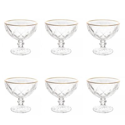 Taças De Vidro Com Fio De Ouro Para Sobremesa 6 Peças 250 Ml Diamonds Lyor