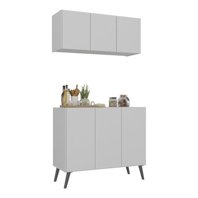 Kit Armário Cozinha Aéreo Balcão 3 Portas Mp2168 Branco/preto