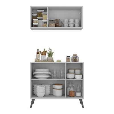 Kit Armário Cozinha Aéreo Balcão 3 Portas Mp2168 Branco/preto