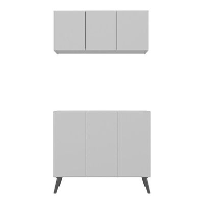 Kit Armário Cozinha Aéreo Balcão 3 Portas Mp2168 Branco/preto