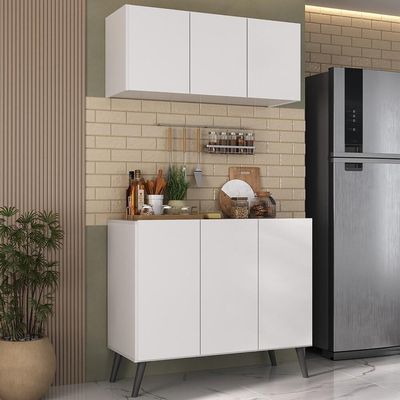 Kit Armário Cozinha Aéreo Balcão 3 Portas Mp2168 Branco/preto