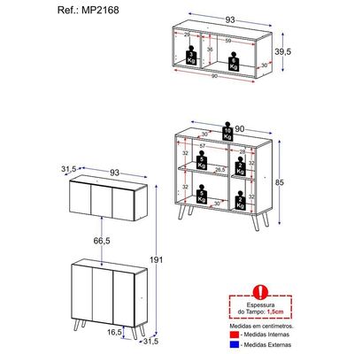 Kit Armário Cozinha Aéreo Balcão 3 Portas Mp2168 Branco/preto