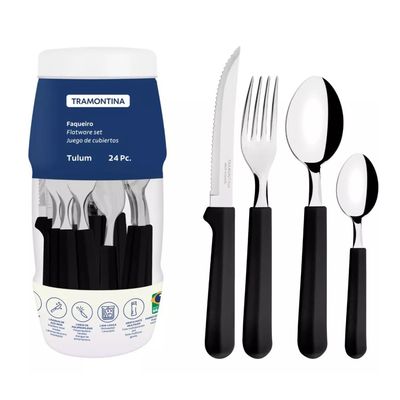 Faqueiro Inox 24Pcs Tulum Preto Tramontina 23299089