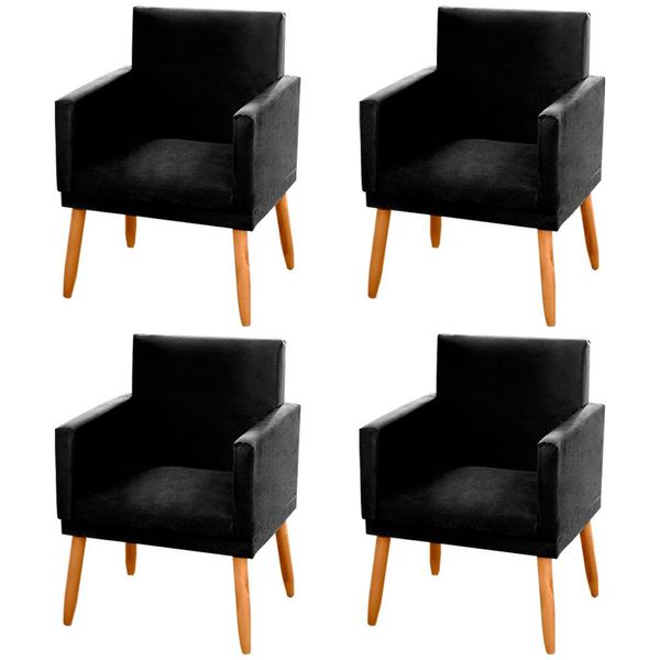 Kit 04 Poltronas Decorativas Lauren Pés Palito Suede Preto - Desk Design