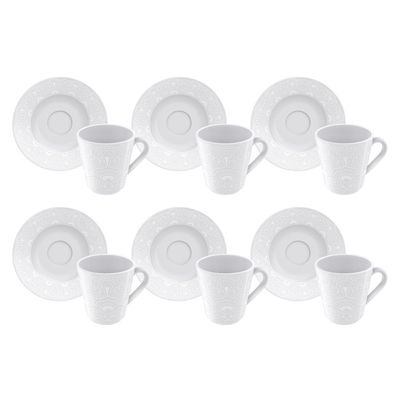 Kit Xícara e Pires de CaféTramontina Alicia em Porcelana Decorada 70 ml 12 Peças