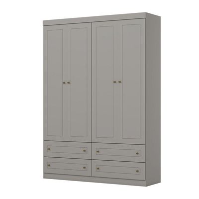 Guarda Roupa Infantil 4 Portas 4 Gavetas Americano Henn Cinza