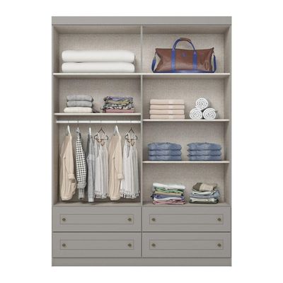 Guarda Roupa Infantil 4 Portas 4 Gavetas Americano Henn Cinza