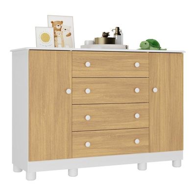 Cômoda Infantil 125cm 2 Portas E 4 Gavetas Allegra Multimóveis Mp4445 Branco/madeirado Branco/madeirado