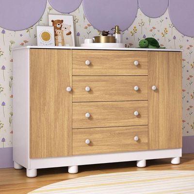 Cômoda Infantil 125cm 2 Portas E 4 Gavetas Allegra Multimóveis Mp4445 Branco/madeirado Branco/madeirado