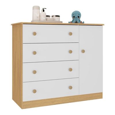 Cômoda Infantil 95cm 1 Porta E 4 Gavetas Encanto Multimóveis Mp4449 Madeirado/branco Madeirado/branco