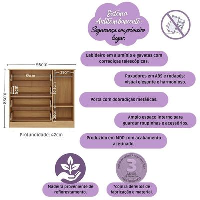 Cômoda Infantil 95cm 1 Porta E 4 Gavetas Encanto Multimóveis Mp4449 Madeirado/branco Madeirado/branco