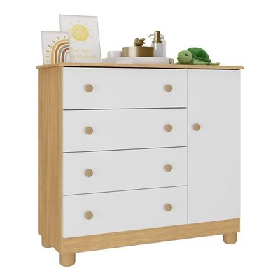 Cômoda Infantil 95cm 1 Porta E 4 Gavetas Allegra Multimóveis Mp4444 Madeirado/branco Madeirado/branco