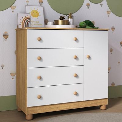 Cômoda Infantil 95cm 1 Porta E 4 Gavetas Allegra Multimóveis Mp4444 Madeirado/branco Madeirado/branco