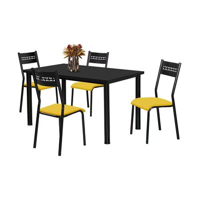 Mesa de Jantar Retangular Júlia Plus com 6 Cadeiras Aço Nobre Preto com Amarelo