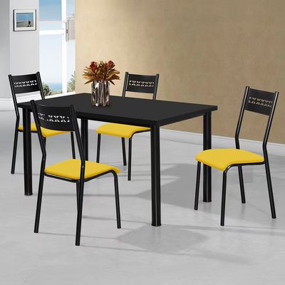 Mesa de Jantar Retangular Júlia Plus com 6 Cadeiras Aço Nobre Preto com Amarelo