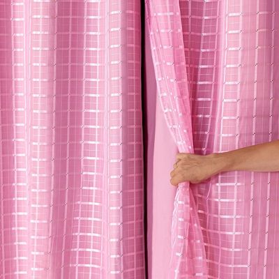 Cortina Blackout Pvc Com Tecido Voil Xadrez 2,80 M X 1,60 M - Rosa
