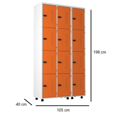 Armário Roupeiro Aço 12 Portas Academia Guarda Volume Trinco Laranja