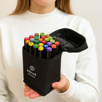 Estojo Com 24 Canetas De Colorir Hidrográficas Duas Pontas Ponta Dupla Bico Fino E Grosso