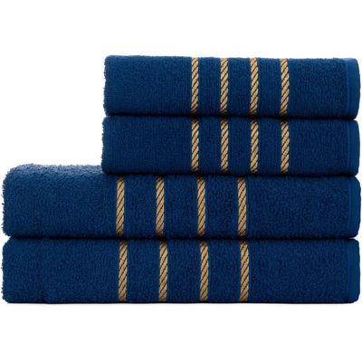 Jogo de Toalha 2 Banho + 2 Rosto Montreal 100% Algodão Alta Absorção - Azul Marinho