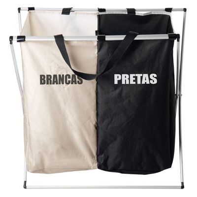 Cesto Para Lavanderia De Poliéster Com Alças E 2 Compartimentos Dobrável 59 X 38 X 57 Cm Lyor