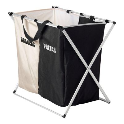 Cesto Para Lavanderia De Poliéster Com Alças E 2 Compartimentos Dobrável 59 X 38 X 57 Cm Lyor