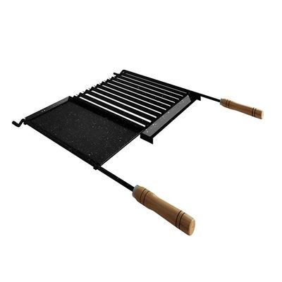 Grelha Para Churrasco Esmaltada Com Chapa Auxiliar E Coletor De Gordura 77x65 Cm